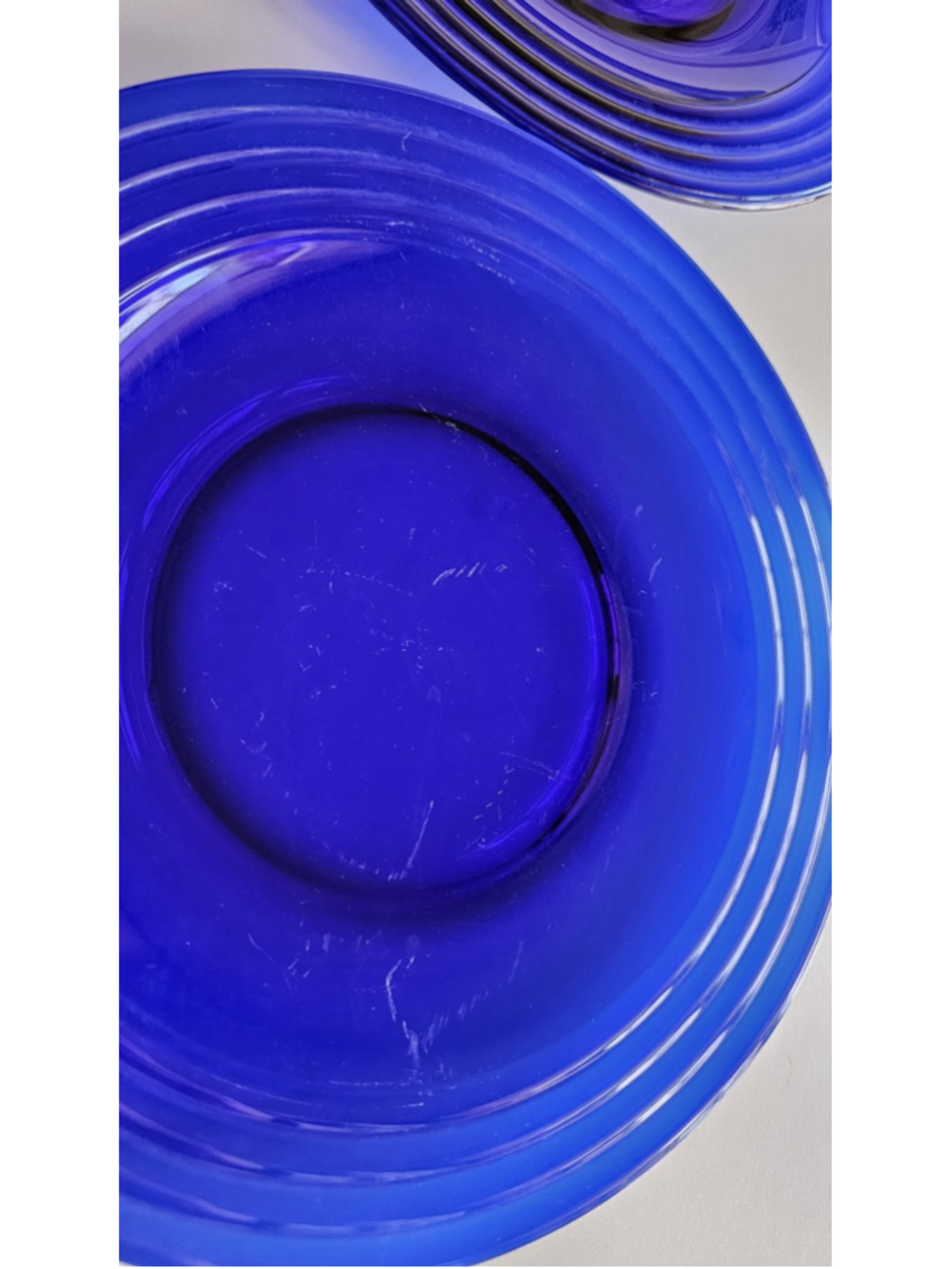 MCM Cobalt Blue Ribbed Glass Bowl & Plate Set – 3 Bowls 3 Plates Vintage - Picture 7 of 16